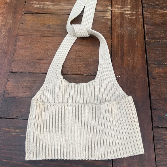 Los Angeles Apparel knit halter top xs s extra small xs/s creme crop top cropped - Picture 4 of 8